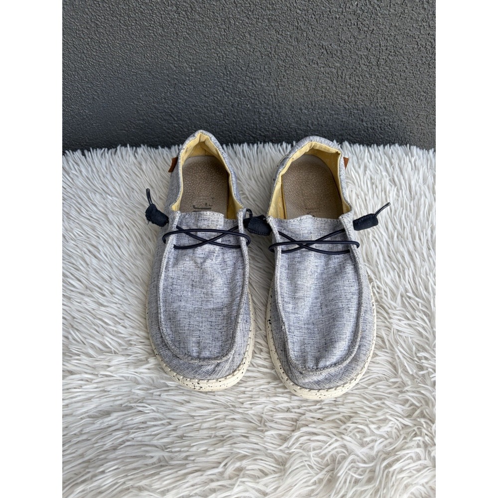 Hey Dude Wendy Shoes Womens Size 8 Chambray White Blue Slip On Comfort Loafers - Picture 3 of 11